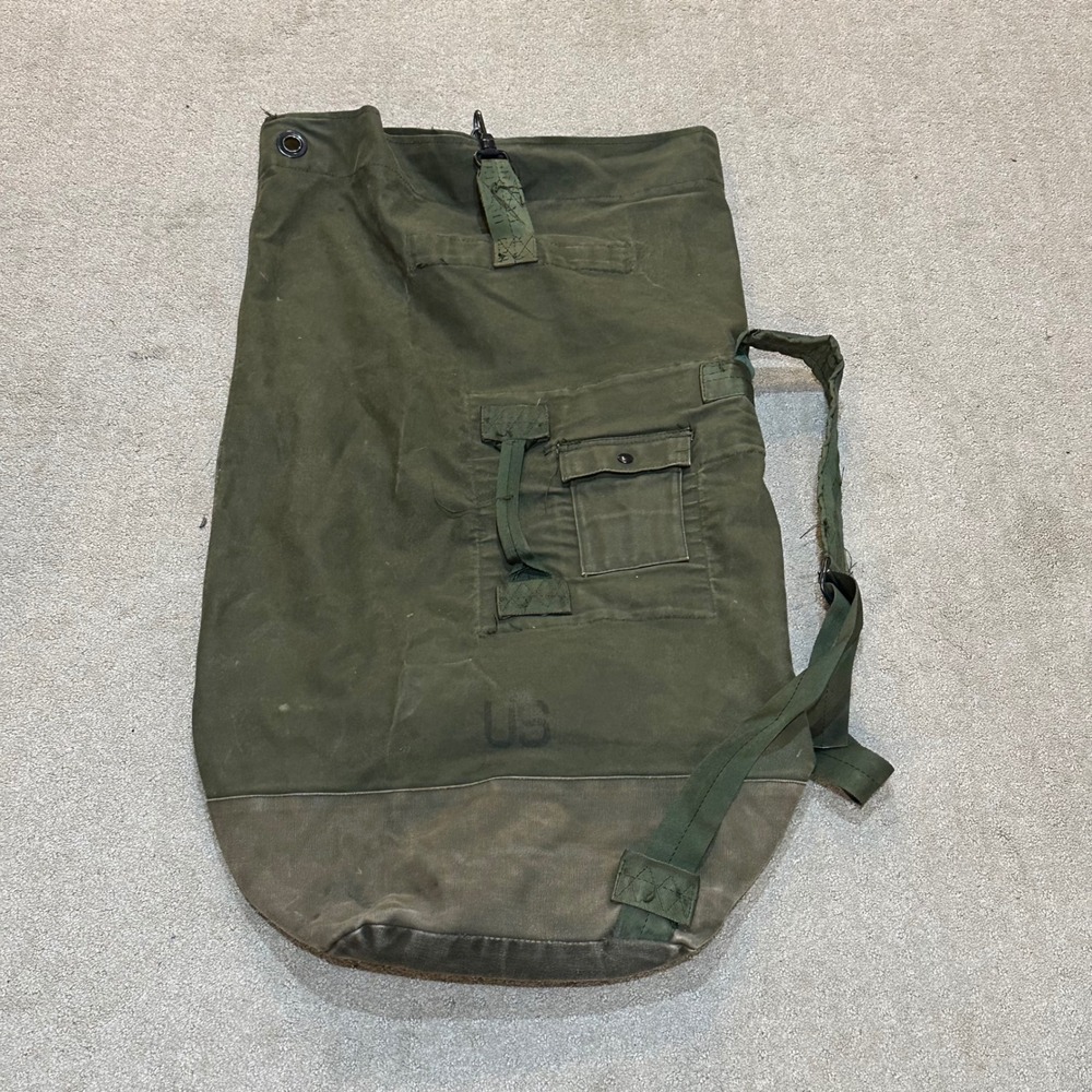 Vintage US Military Olive Drab Canvas Sea Bag Duffel Backpack USGI Stamped